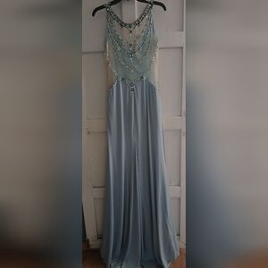 Nwt Hebeos Light Blue Prom. Bridesmaid Pagent Dress Sz 8 Beaded Sheer Back